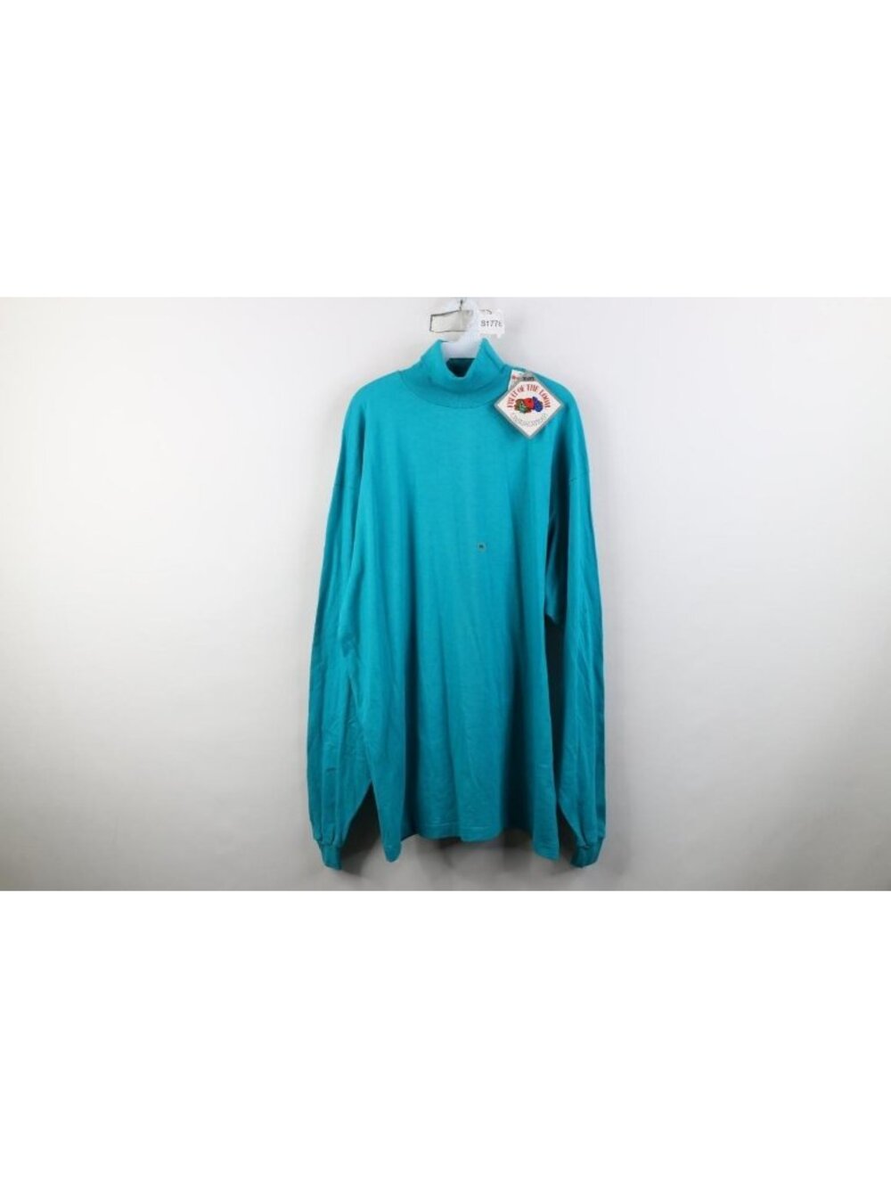 Deadstock Vintage 90s Streetwear Mens 2XL Blank Knit Turtleneck T-Shirt Teal USA